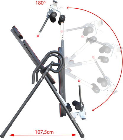 Folding gravity inversion table Yatek ECO model for home use with full inversion to relieve spinal pressure, back trainer supports up to 150 kg