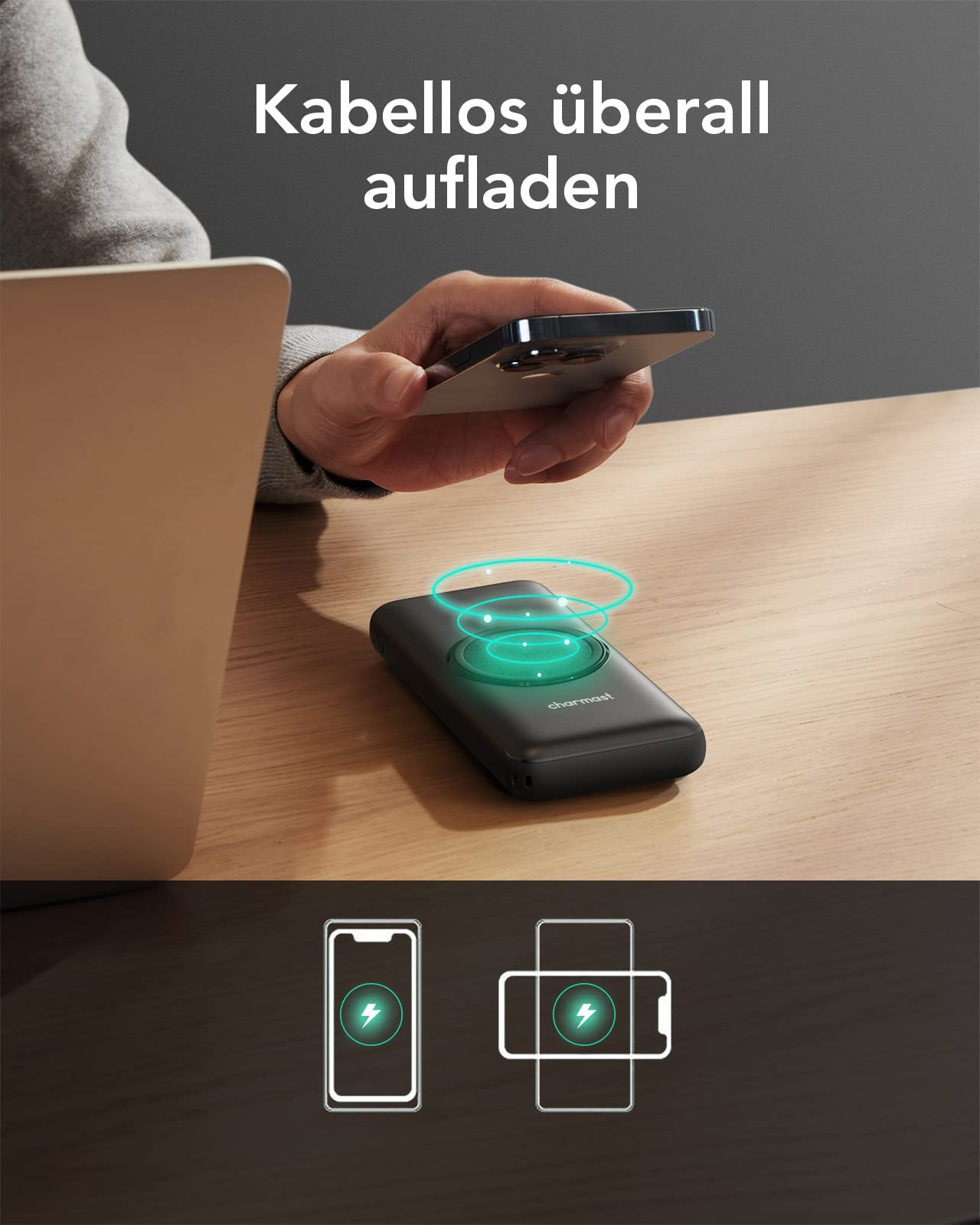 Charmast Power Bank, Wireless Powerbank 20000mAh, Inductive Charging Wireless Charger, 22.5W PD/QC 3.0 External Mobile Battery with LED Display Compatible with iPhone 16 15 14 13 12 Pro Max Samsung Huawei