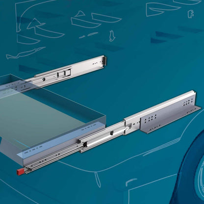 Junker 1 pair of heavy-duty slides KV1-250-H76-L305-LC 305 mm (12") with lock-in/out function. Heavy-duty full extension, load capacity up to 250 kg.