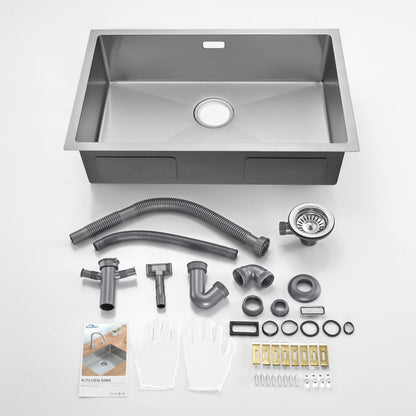 Auralum Kitchen Sink 70 x 44 cm, Large Handcrafted Stainless Steel Kitchen Sink, for 80 cm Kitchen Cabinet, including Siphon, Overflow, and Drain Set, Flush/Inset Sink for Kitchen