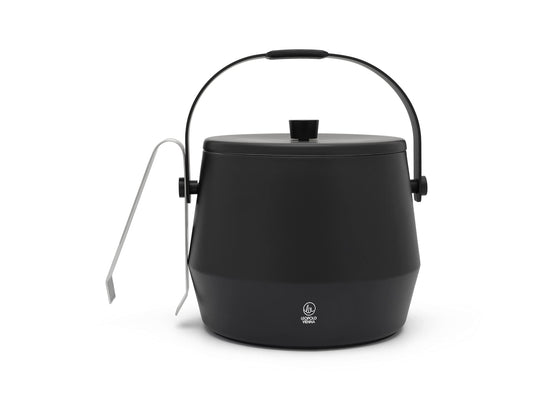 Leopold Vienna Small black double-walled ice bucket 1 liter with tongs - insulated bucket keeps ice cooler, 149x205x180mm, Black