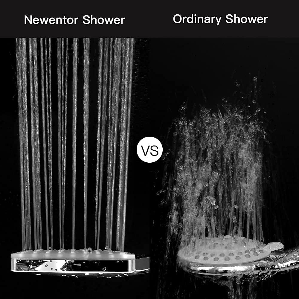 Newentor shower head with hose, shower set with 2m hose, large shower head with hand shower, rain shower head with 6 spray modes.