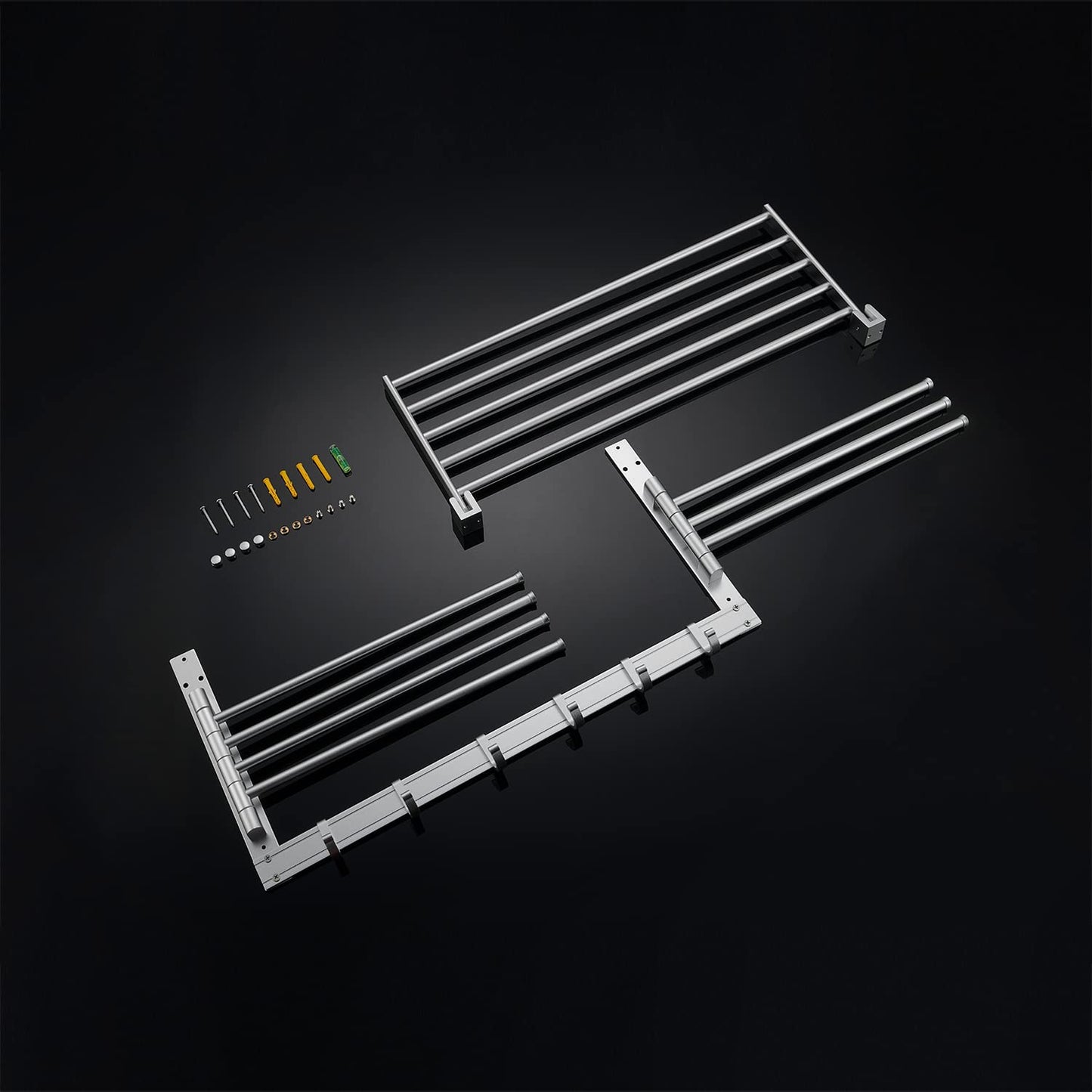 Görbach Aluminum Towel Rack for Bathroom with 6 Hooks, Wall Mounted Towel Bar Shelf for Kitchen, Toilet, Wardrobe, and Bathroom Accessories Set 40cm, Silver (7-40SS)