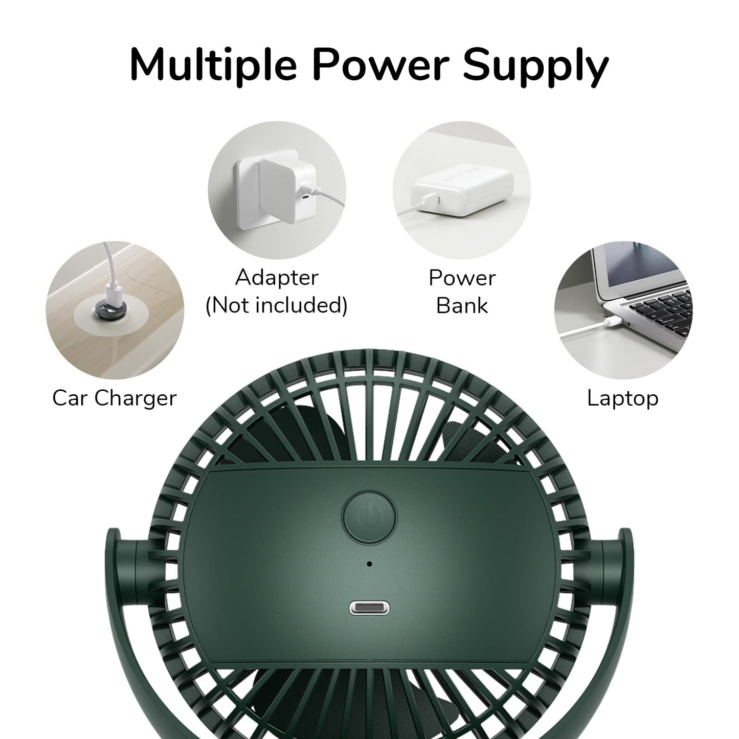 JISULIFE Clip-on Table Fan, Mini Stroller Fan, 4000mAh USB Small Fan with 16 hours, 4 modes Quiet Battery Fan for Outdoor Camping Golf Cart Indoor Treadmill - Green