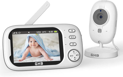 GHB Baby Monitor with Camera 3.5 Inch Video Baby Monitor with VOX Mode Night Vision Two-Way Talk Lullabies.