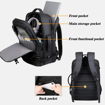 BAGZY Laptop Backpack 17 Inch Men's Carry-on Backpack 45x36x20 Waterproof Expandable 30-40L Travel Backpack Cabin Bag USB Charging Port Gifts for Men [Black]