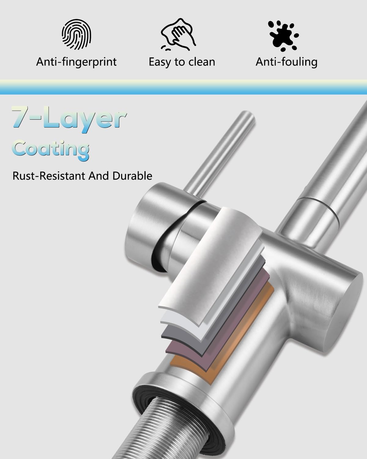 BONADE Kitchen Faucet Pull-Out, High Pressure Kitchen Tap with Sprayer 2 Spray Modes, 360° Rotatable Kitchen Faucet, L Shape Mixer Tap Kitchen, Single Lever Sink Mixer Stainless Steel Brushed