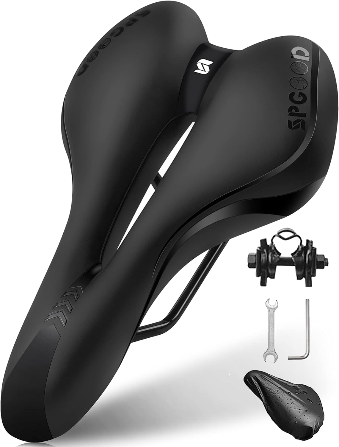 SPGOOD Bike Saddle Men Women Comfortable Wide Soft Gel Ergonomic Bicycle Seat with cover & wrench for Mountain Bike MTB Trekking Road Bike Indoor Cycling E-Bike Bicycle Seat 27*16cm