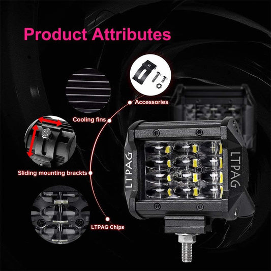 LTPAG auxiliary lights, 2 x 72W Cree LED work lights 4 inches 7200LM 6000K IP68 waterproof off-road floodlight four-row LED headlight work light fog light.