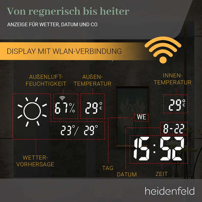 Heidenfeld Infrared Heater Mirror | HF-HS200 with touch panel - 10 level temperature control - 350 watts - 100 x 60 cm - WiFi bathroom mirror - infrared heating mirror - wall heater