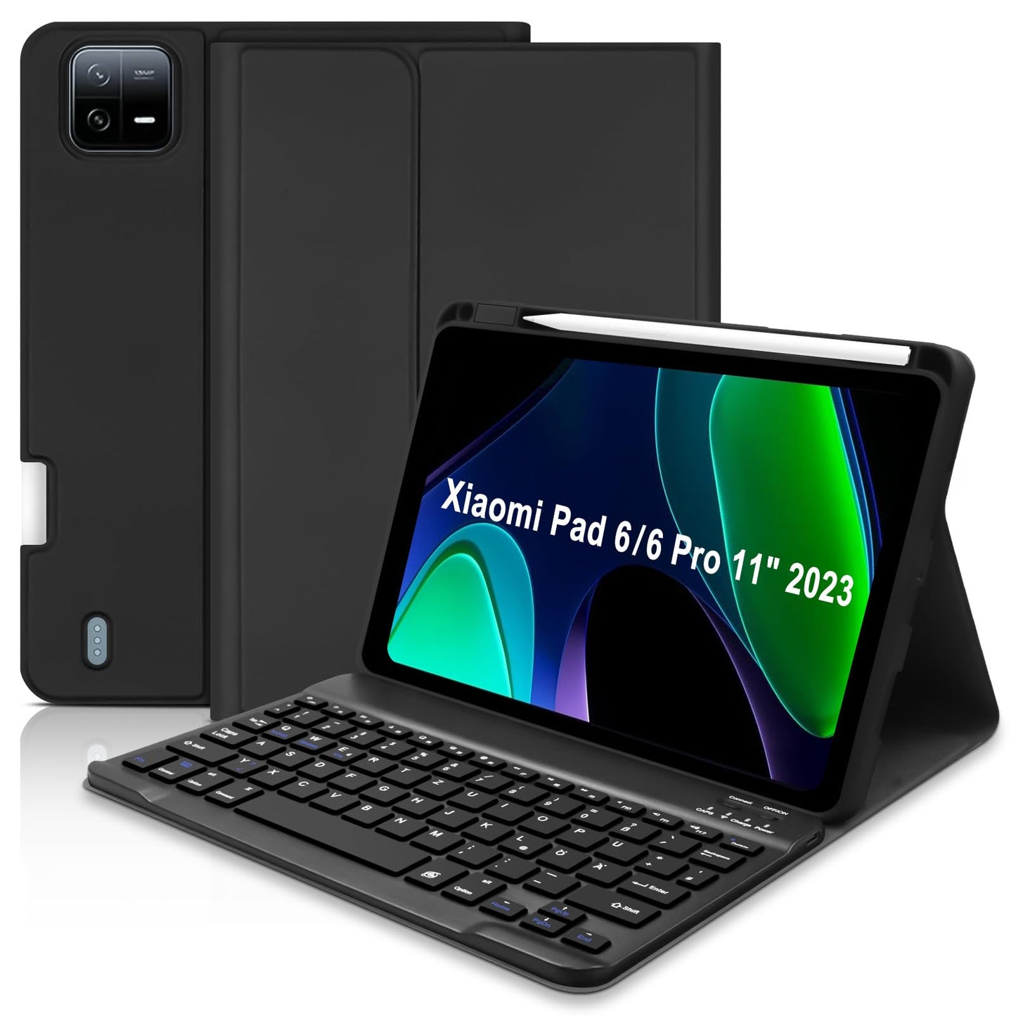 Hofsos case for Xiaomi Pad 6/6 Pro 11 inch 2023, (QWERTZ German) Xiaomi Pad 6 case with keyboard, protective cover with Pencil holder Wireless keyboard for Pad 6/6 Pro, Black