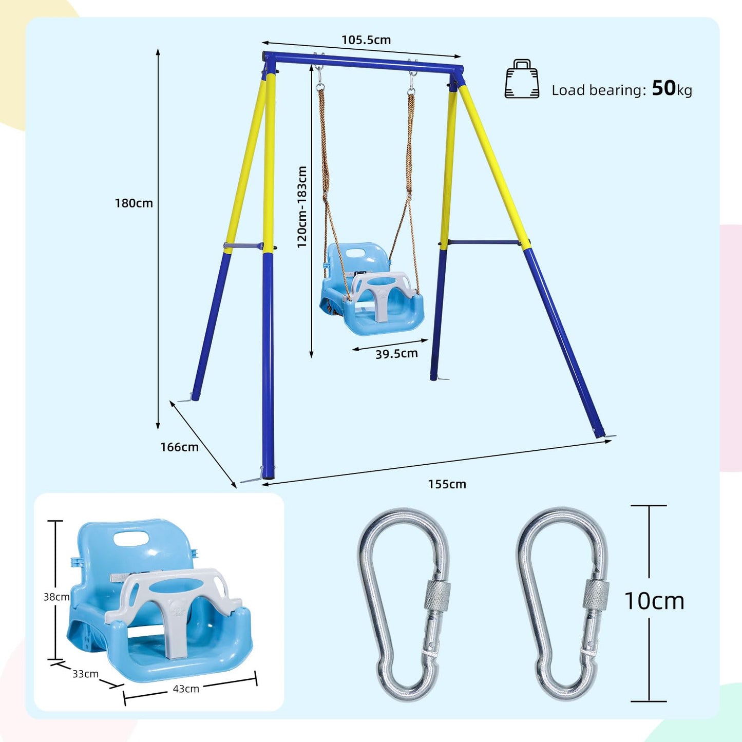CCLIFE baby swing with swing frame children's swing swing frame outdoor and indoor adjustable from 2 years ZERRO