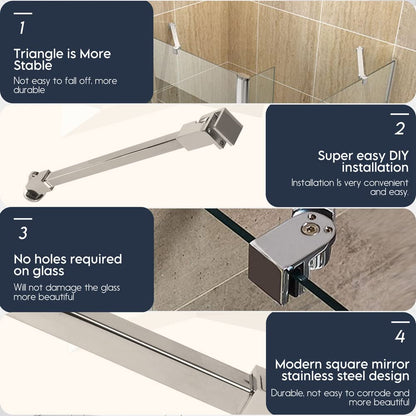 100cm stainless steel frameless shower door fixed side panel wall-to-glass support bar for 6mm 8mm 10mm thick glass by m-home