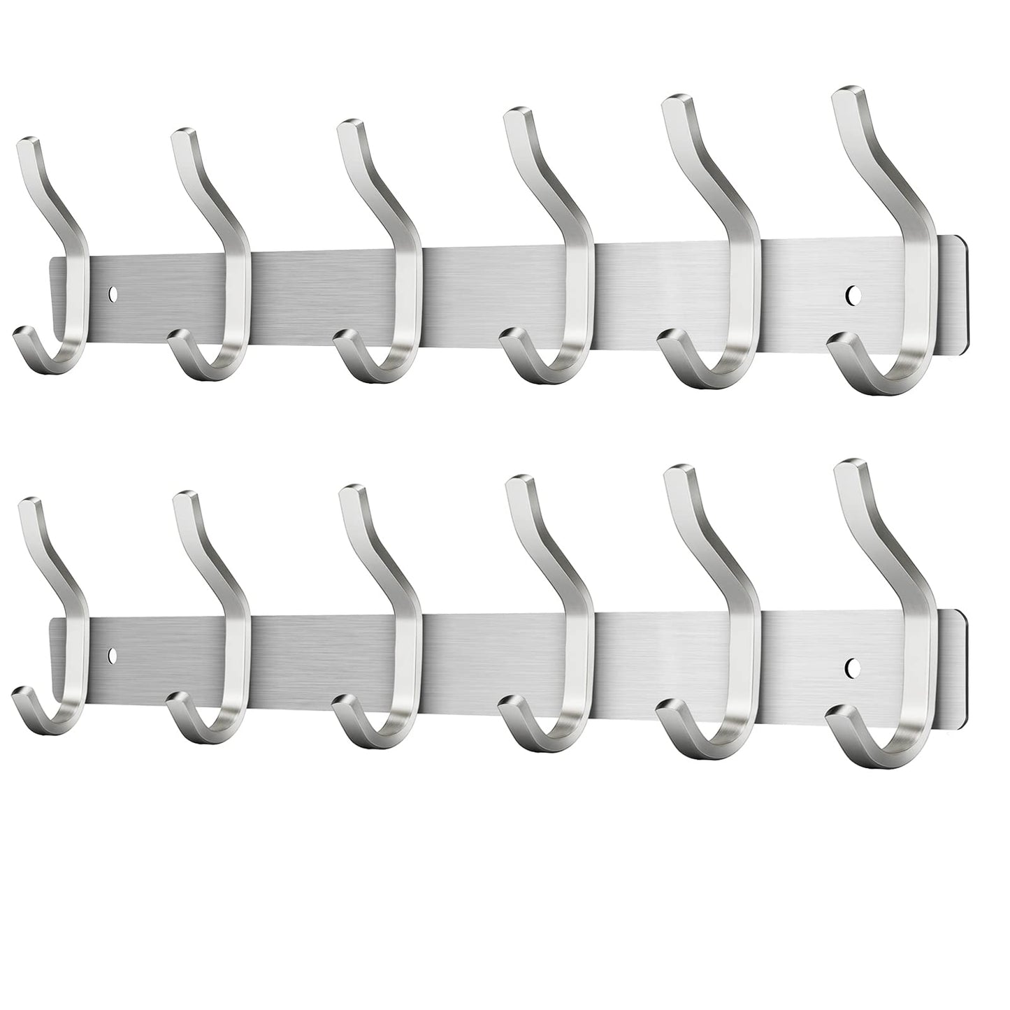 MEIJO stainless steel coat hooks, hook rail coat hooks wall with 6 hooks, wardrobe coat rack wall coat rack for bedroom bathroom kitchen (silver, 6 hooks 2 pieces)
