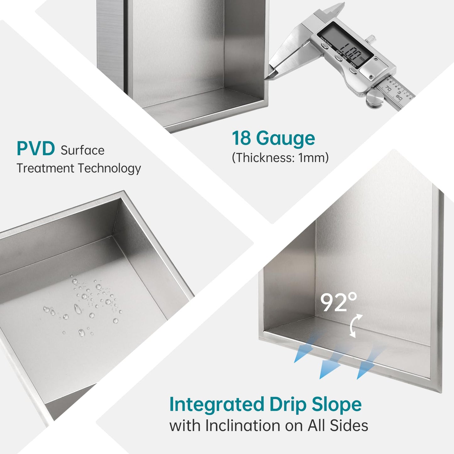 APPASO Stainless Steel Shower Niche, Double Shower Shelf, Bathroom Storage for Soap Bottles Toiletries, Recessed Shower Niche 60 * 30 * 10cm, Brushed.