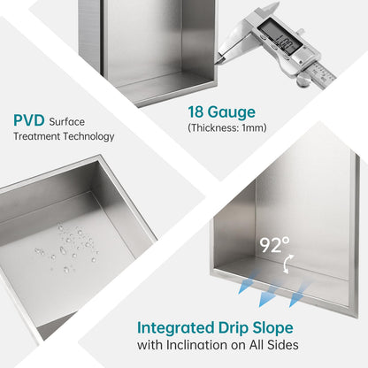 APPASO Stainless Steel Shower Niche, Double Shower Shelf, Bathroom Storage for Soap Bottles Toiletries, Recessed Shower Niche 60 * 30 * 10cm, Brushed.