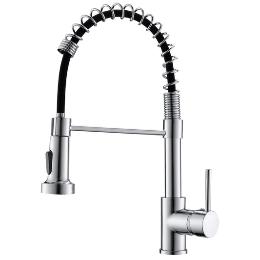 TIMACO kitchen faucet chrome with spiral spring, 360° swiveling sink faucets with two outlets - high pressure.