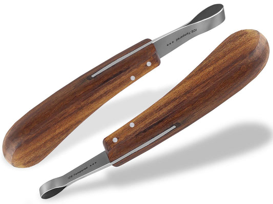 Professional 2-piece set loop hoof knife for horses. Loop knife with sharp blade. Hoof knife claw knife. Cattle hoof care farrier tool. Special steel rust-free with ergonomic handle.