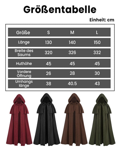 Fiamll Medieval Cloak Women Hooded Coat with Cuff Solid Color Trenchcoat Renaissance Vampire Cloak Gothic Cosplay Cape Carnival Costume Green S