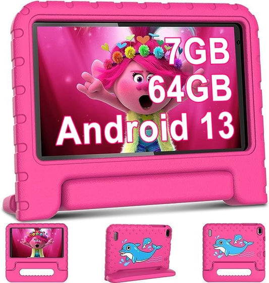 AOCWEI 13 Android Tablet 7-inch, 7GB RAM 64GB ROM/TF 512GB, Parental Control, Education + Games, Dual Camera| WiFi6| BT5.0| Tablet with Case (Rose)