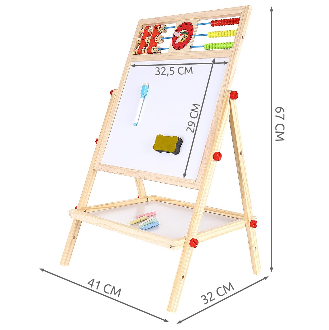 Kruzzel Folding Kids Easel Double Sided Chalkboard Whiteboard with Accessories Wood 22472, Multicolor