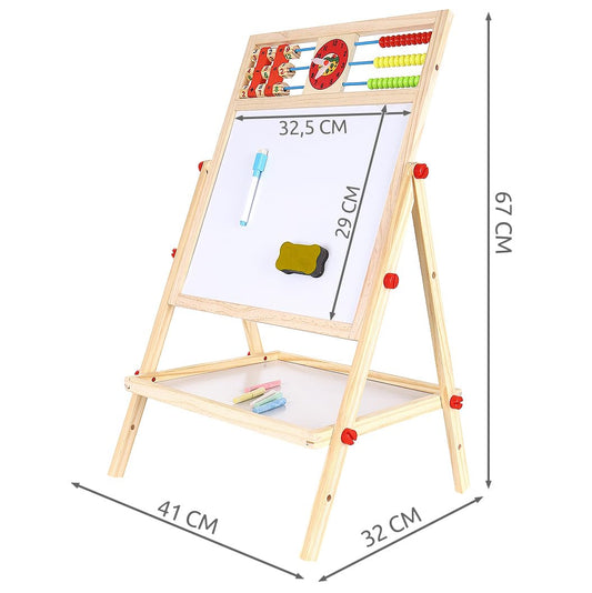 Kruzzel Folding Kids Easel Double Sided Chalkboard Whiteboard with Accessories Wood 22472, Multicolor