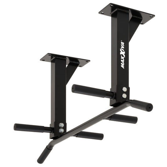 MAXXIVA Ceiling Mount Pull-Up Bar in black for workout, strength exercises, bodybuilding, and fitness training. Versatile pull-up bar for various exercises.
