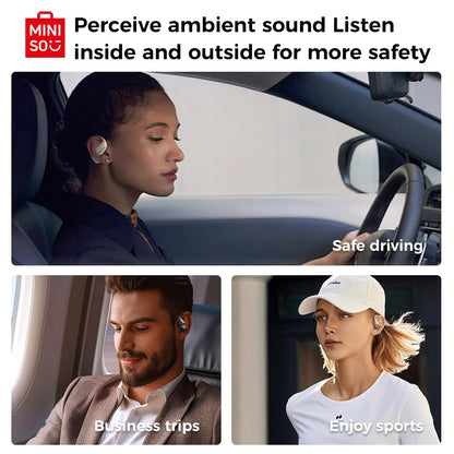 MINISO X33 AI real-time translation earphones, 135 language translator earphones, open ear design, wireless Bluetooth translation headphones with HiFi sound, 60 hours playtime, perfect for travel.