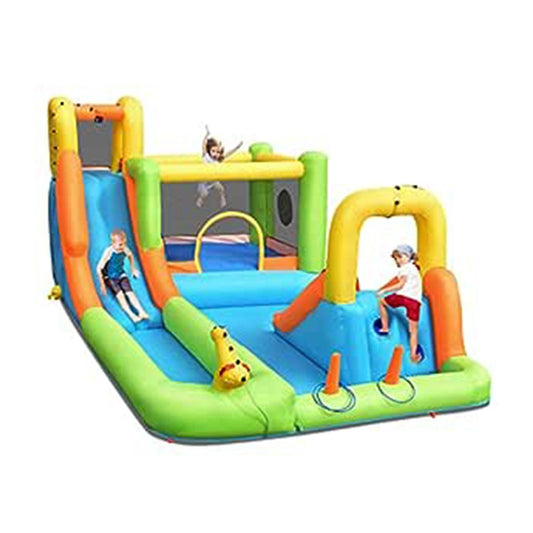 GOPLUS Inflatable Bounce House, Water Slide with 2 Splash Pools, 2 Slides, Climbing Wall, Water Cannon, Basketball Hoop, Toss Game & Target Balls, for 3-10 years, 503 × 290 × 216 cm (Without Blower)