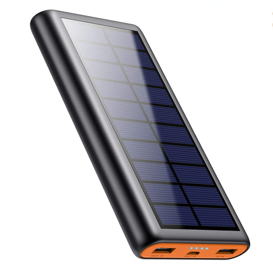 Solar Powerbank 26800mAh, QTshine External Battery Charger, Solar Power Bank Pack with 2 Outputs designed for outdoor activities, compatible with all smartphones, tablets, and USB devices.
