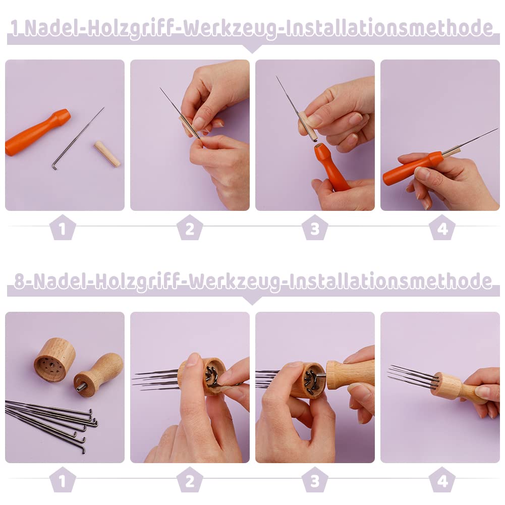 Ruasol needle felting kit, complete needle felting tool and accessories with 50 colors of wool, needle felting starter set with felt molds, high-density foam storage box for felting animal crafts.
