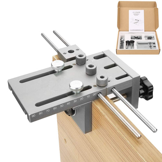 Dowel Jig, 3 in 1 6/8/10/15mm High Precision Woodworking Self-centering Doweling Jig Drill Guide Locator Kit, equipped with a special clamping plate.