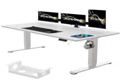 JUMMICO adjustable desk 180 x 80 cm with cable tray, Electric height adjustable standing desk with USB outlet, Computer desk, Ergonomic standing-sitting table, Office desk, White
