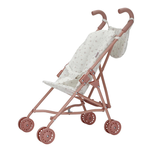 Little Dutch 4584 foldable metal doll buggy with soft handles and buggy bag - for dolls 33-46 cm, White Meadows/pink