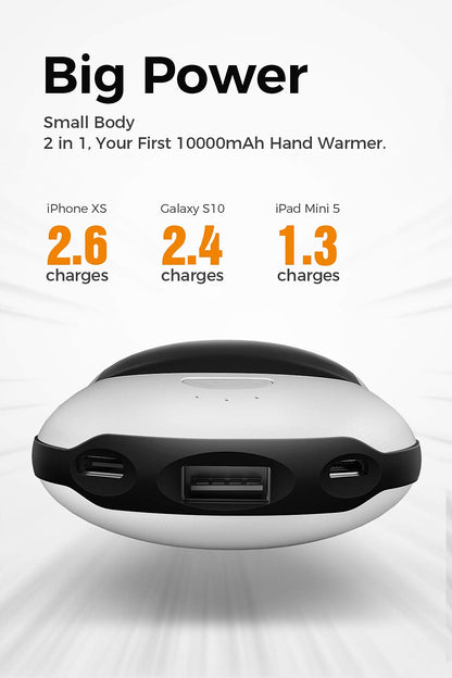 OCOOPA 10000mAh Rechargeable Hand Warmer, Electric Portable Pocket Warmer Powerbank, 15 Hours Long-lasting Heat for Outdoor Activities, Hunting, Golf, Camping, For Women, Men, Black