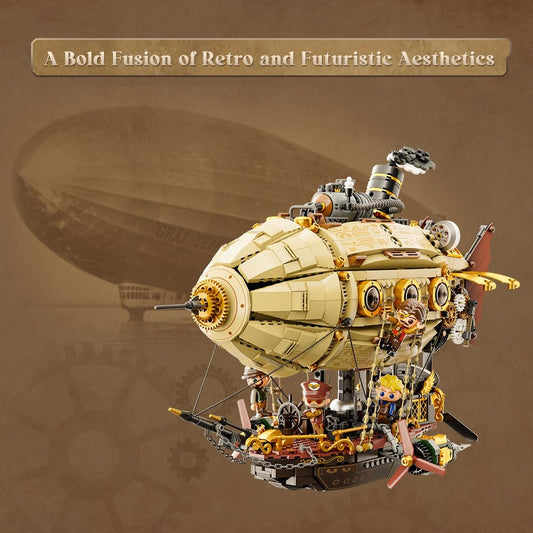 PANTASY Steampunk airship model kit for adults, two-layer Zeppelin with gear mechanism, DIY building block set, retro sci-fi construction toy for collectors & display.