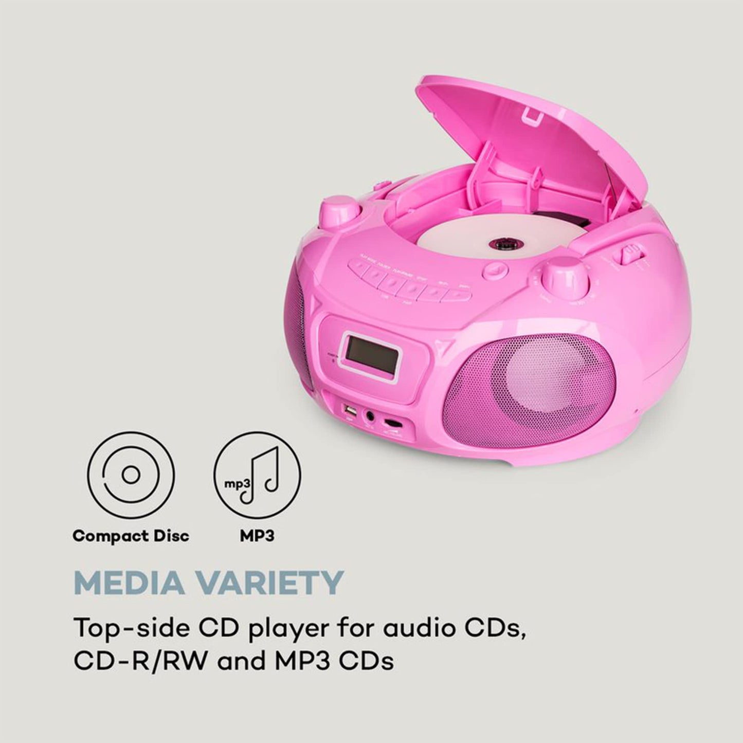 Auna Portable Radio for Kids with CD Player, Microphone, and USB, 3W Boombox with Bluetooth Function, AUX/FM Radio, Portable with LED Display, MP3, 5.0 Streaming, CD-Radio for Girls and Boys.