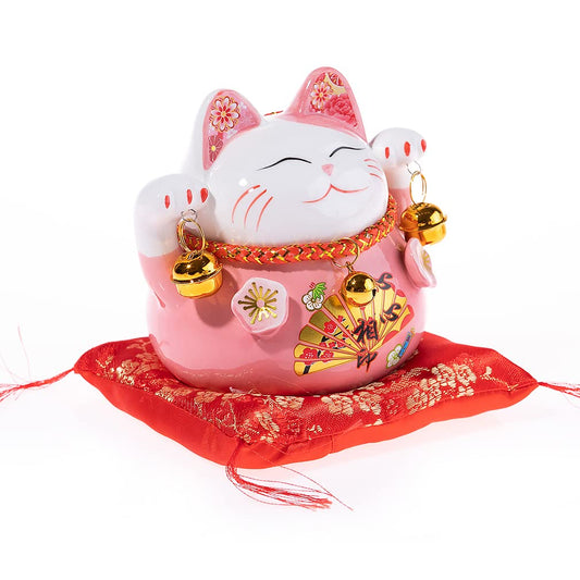lachineuse Cat Maneki Neko - Cat Piggy Bank Nippon - Good Luck Charm Figure Japanese - Color Pink - Porcelain - Decoration Idea Japan and Asia - Luck, Prosperity