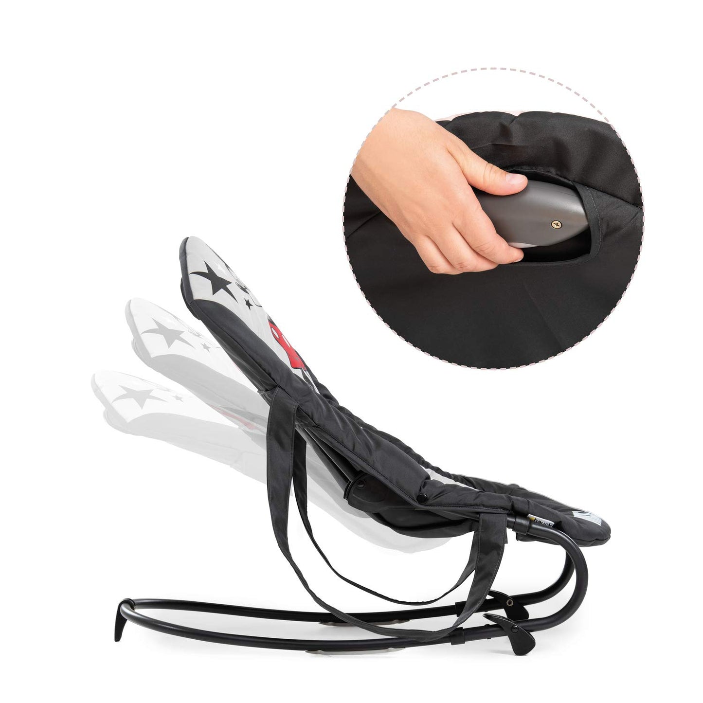 Hauck Baby Bouncer Rocky for babies from birth up to 9 kg, One-handed adjustable backrest, Rocking and bouncing function, Easy to carry with handle, 3-point harness (Disney Mickey Stars)