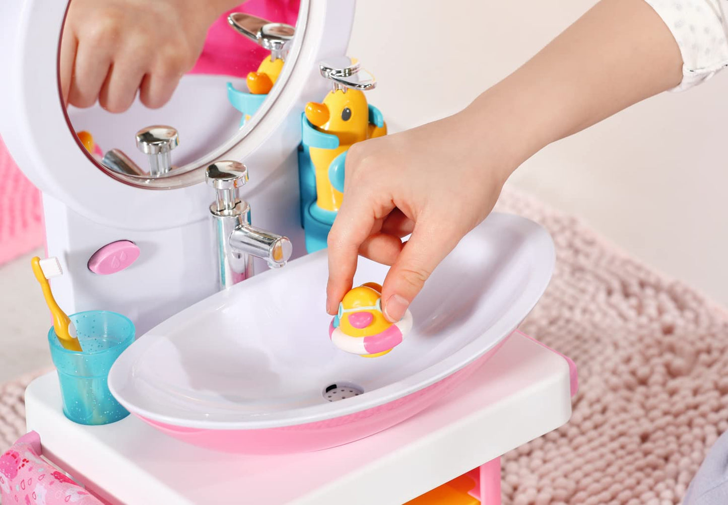 BABY born Washstand - Interactive doll washstand with light & sound function - High-quality doll accessories - Includes toothbrush, toothbrush cup, soap dispenser & towel