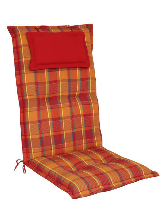 elGiga high-backed cushion 1 piece Classic Red Orange checkered 120 x 50 x 8 cm for garden chair, with headrest, high-quality, washable and easy to care for