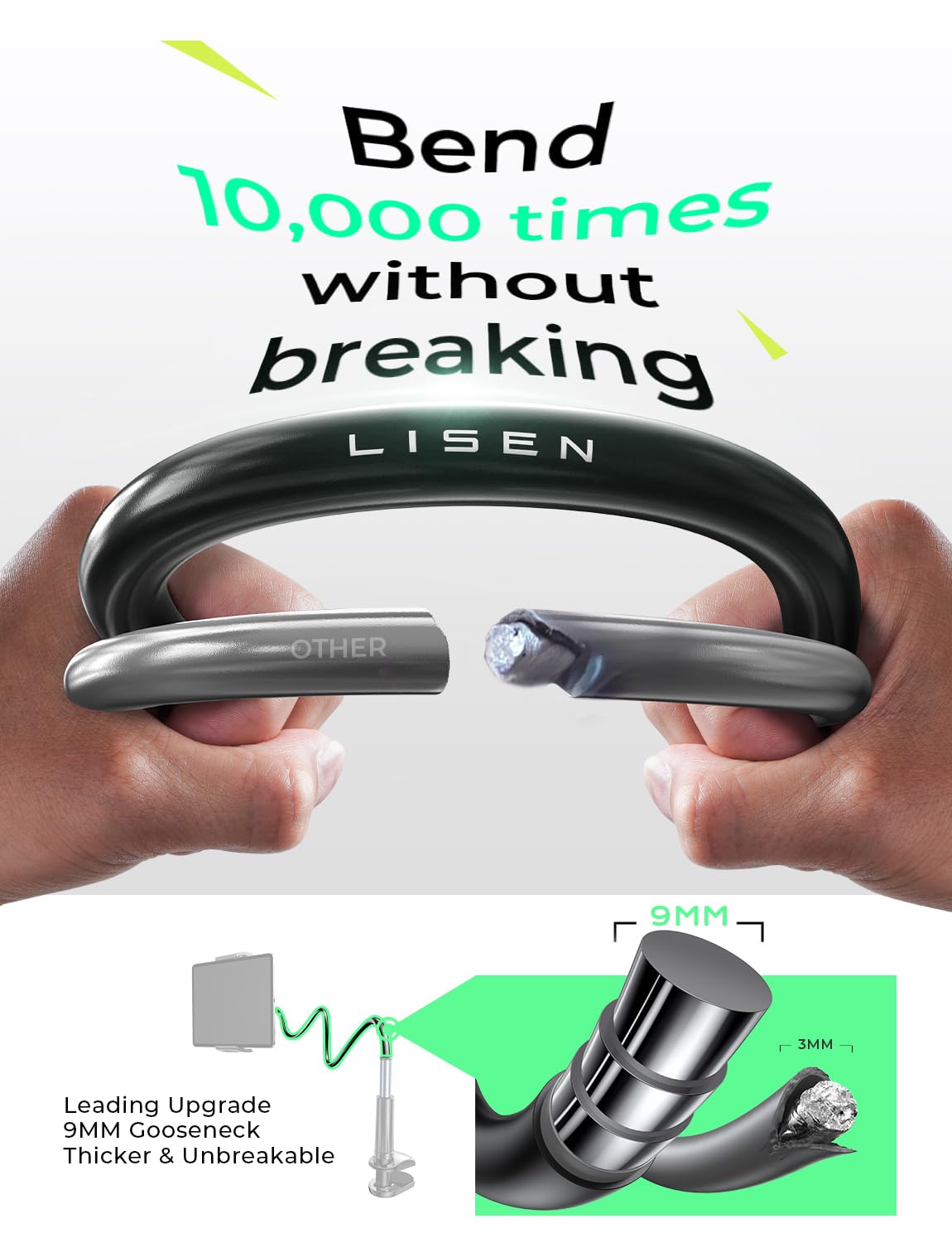 LISEN swan neck tablet holder for bed [2 clips] tablet stand 360° rotatable Kindle holder, universal tablet holder with iPhone 16 15 series iPad Pro Galaxy Tabs from 4 to 12.9 inch devices