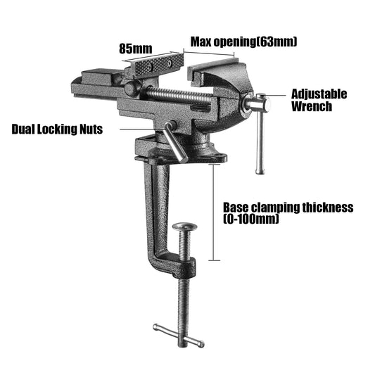 TEENO Vise Rotatable, Jaw Width 85 mm, Vise clampable with 360° Rotating Base, Made of Cast Steel, 800 kg