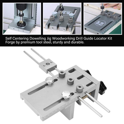 Dowel Jig, 3 in 1 6/8/10/15mm High Precision Woodworking Self-centering Doweling Jig Drill Guide Locator Kit, equipped with a special clamping plate.