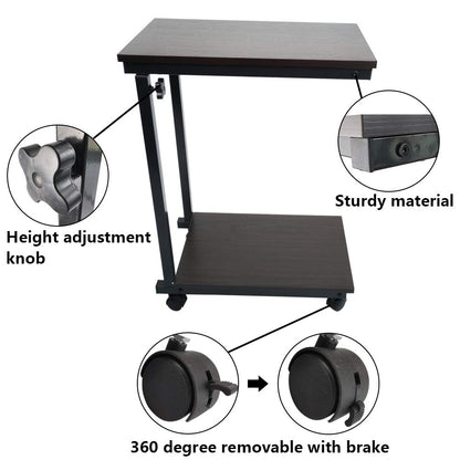 KKTONER Side Table Sofa Table Height Adjustable Bedside Table Coffee Table with Wheels Walnut Effect