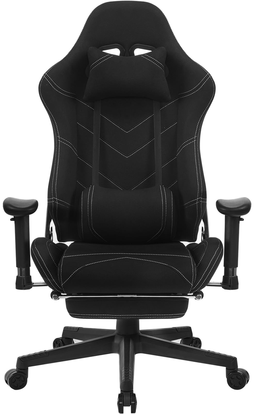 WOLTU Gaming chair fabric for summer, breathable office chair gaming chair ergonomic with lumbar pillow, gamer chair racing PC chair with rocking function & footrest live streaming swivel chair black