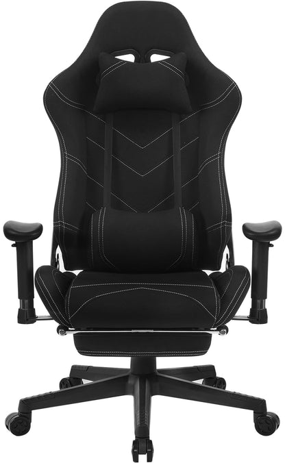 WOLTU Gaming chair fabric for summer, breathable office chair gaming chair ergonomic with lumbar pillow, gamer chair racing PC chair with rocking function & footrest live streaming swivel chair black