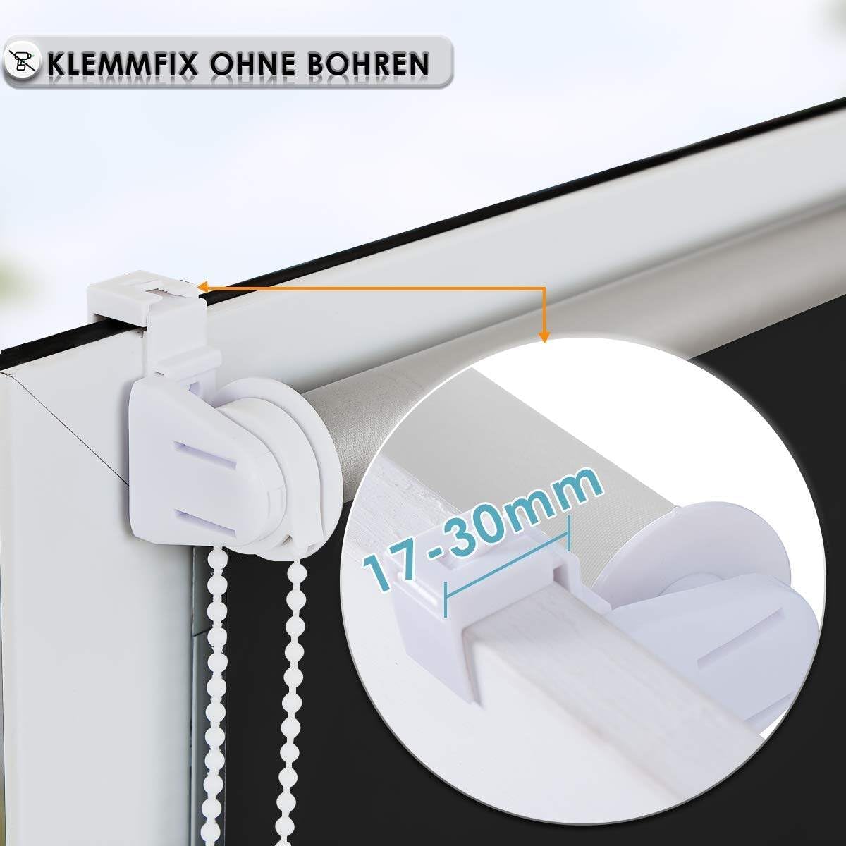 Magic blackout roller blind without & with drilling, clamp fix, black W105 x H130 cm (fabric width 100 cm), clamp roller thermal blind, indoor blind for sun protection and privacy, blinds for window & door.