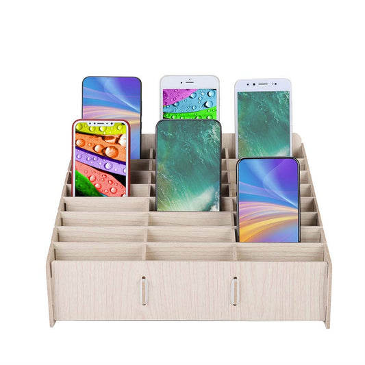 Cuifati phone storage box, clean desktop phone storage box, multiple cell wood phone management storage box, wooden phone holder desktop organizer storage box.