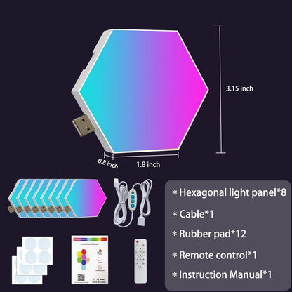 Hexagon LED Panels - 8 pieces Hexagon RGB Smart Wall Light Indoor Creative decorative Hexa LED Light Panels Music Sync for room & Gaming Decor